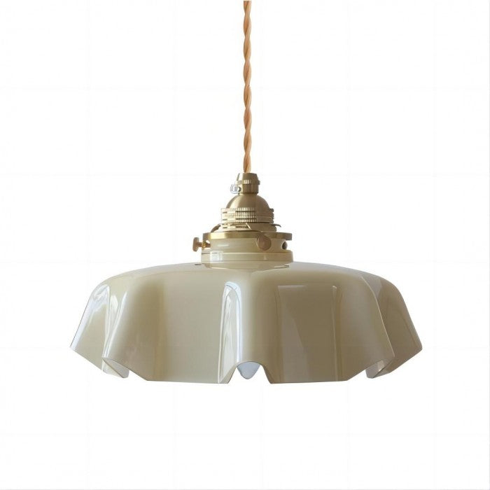 Cremefarbene Retro Glasblume Pendelleuchte