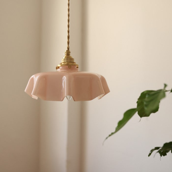 Cremefarbene Retro Glasblume Pendelleuchte