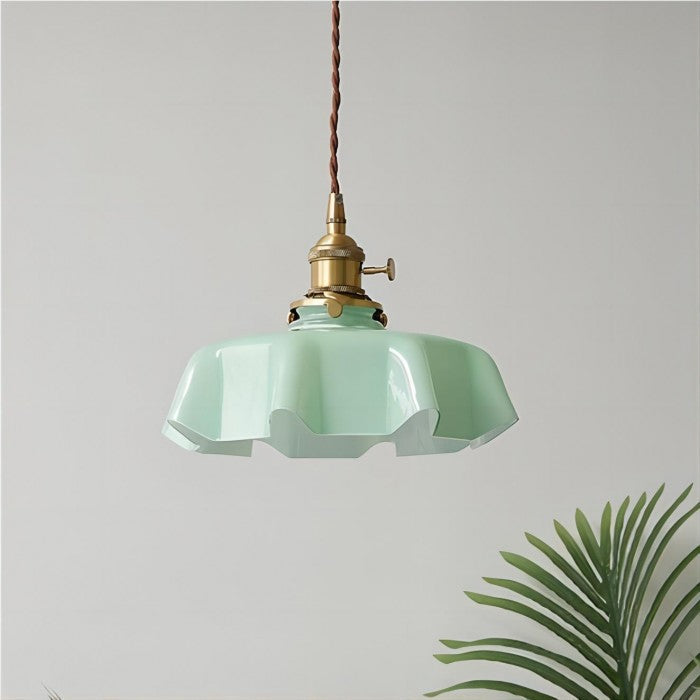 Cremefarbene Retro Glasblume Pendelleuchte