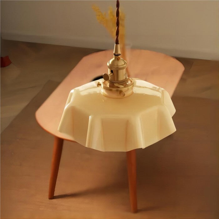 Cremefarbene Retro Glasblume Pendelleuchte