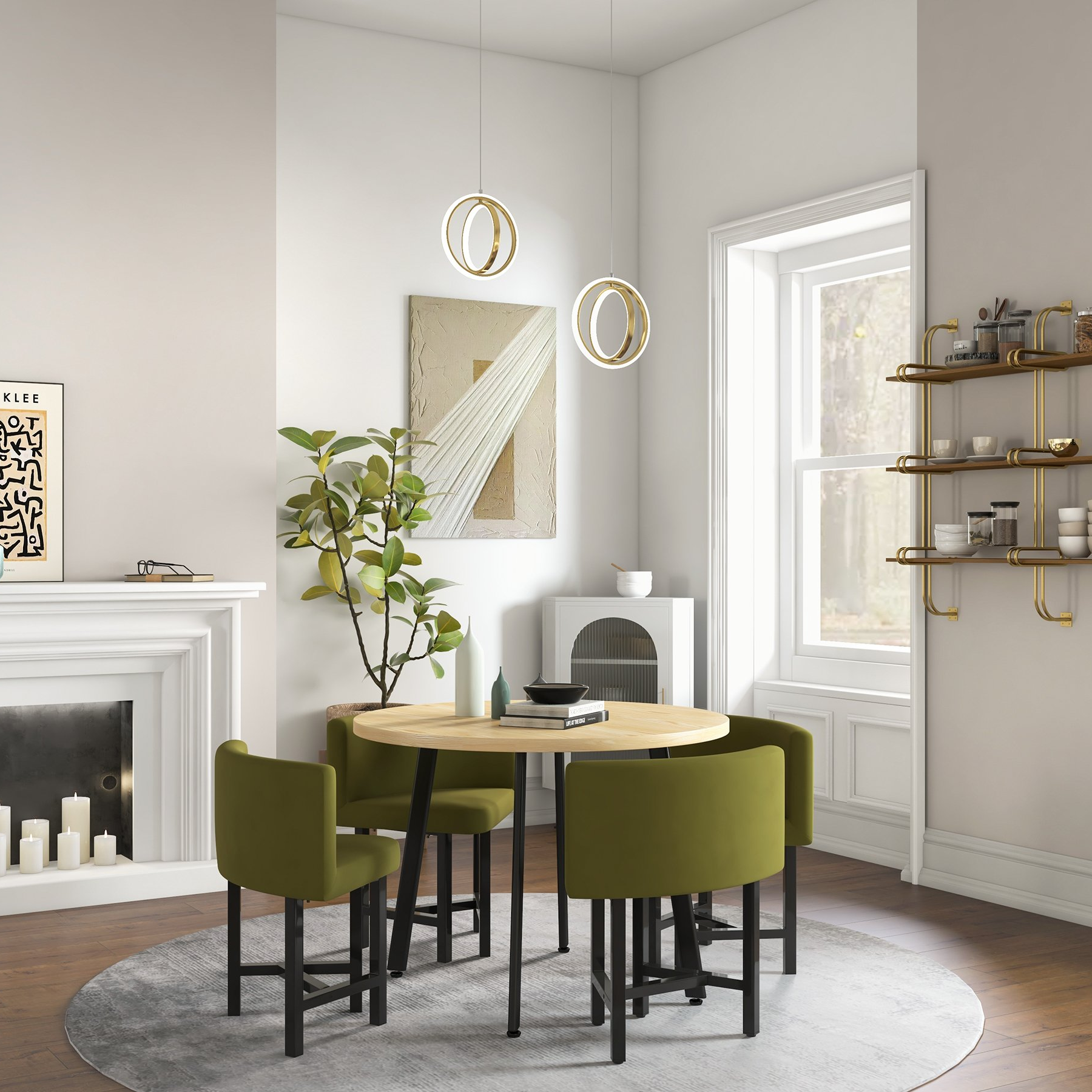 Goldene Geometrische 2-Ring LED Pendelleuchte | Messing Hängeleuchte