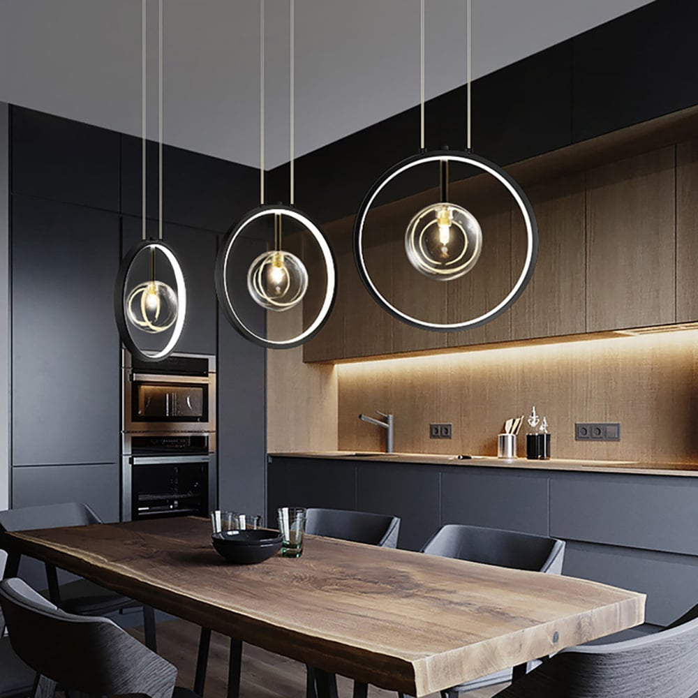 Moderne LED Pendelleuchte | Schwarze Glas Kugel Hängeleuchte