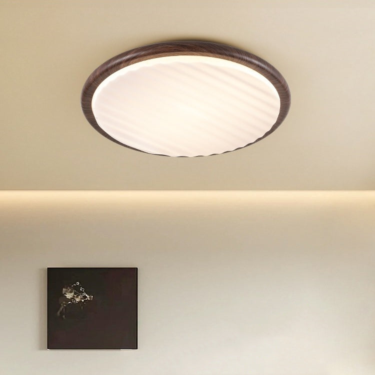 Moderne Runde LED-Deckenleuchte aus Holz mit Falten-Schirm