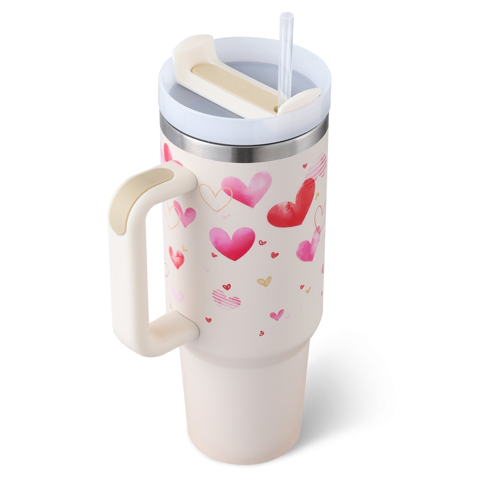 Bedruckter Isolier-Tumbler aus Edelstahl mit Strohhalm