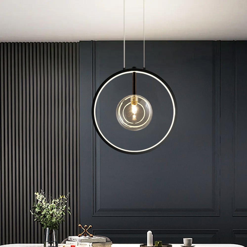 Moderne LED Pendelleuchte | Schwarze Glas Kugel Hängeleuchte