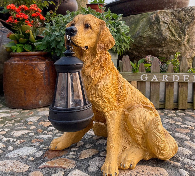 Solarbetriebene Hundeskulptur mit LED-Licht – Gartendekoration