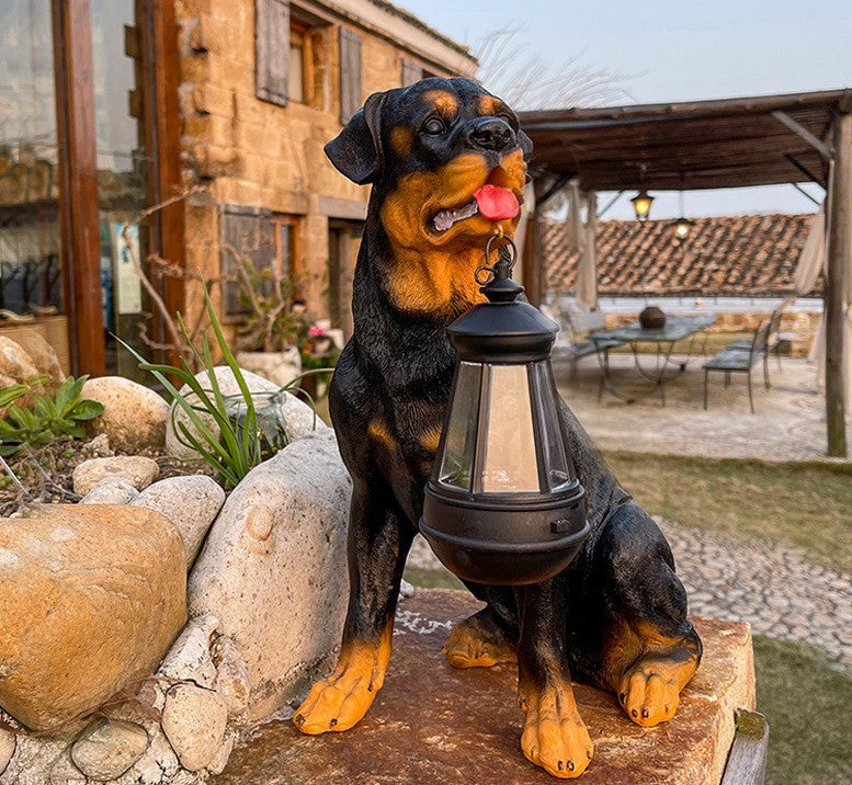 Solarbetriebene Hundeskulptur mit LED-Licht – Gartendekoration