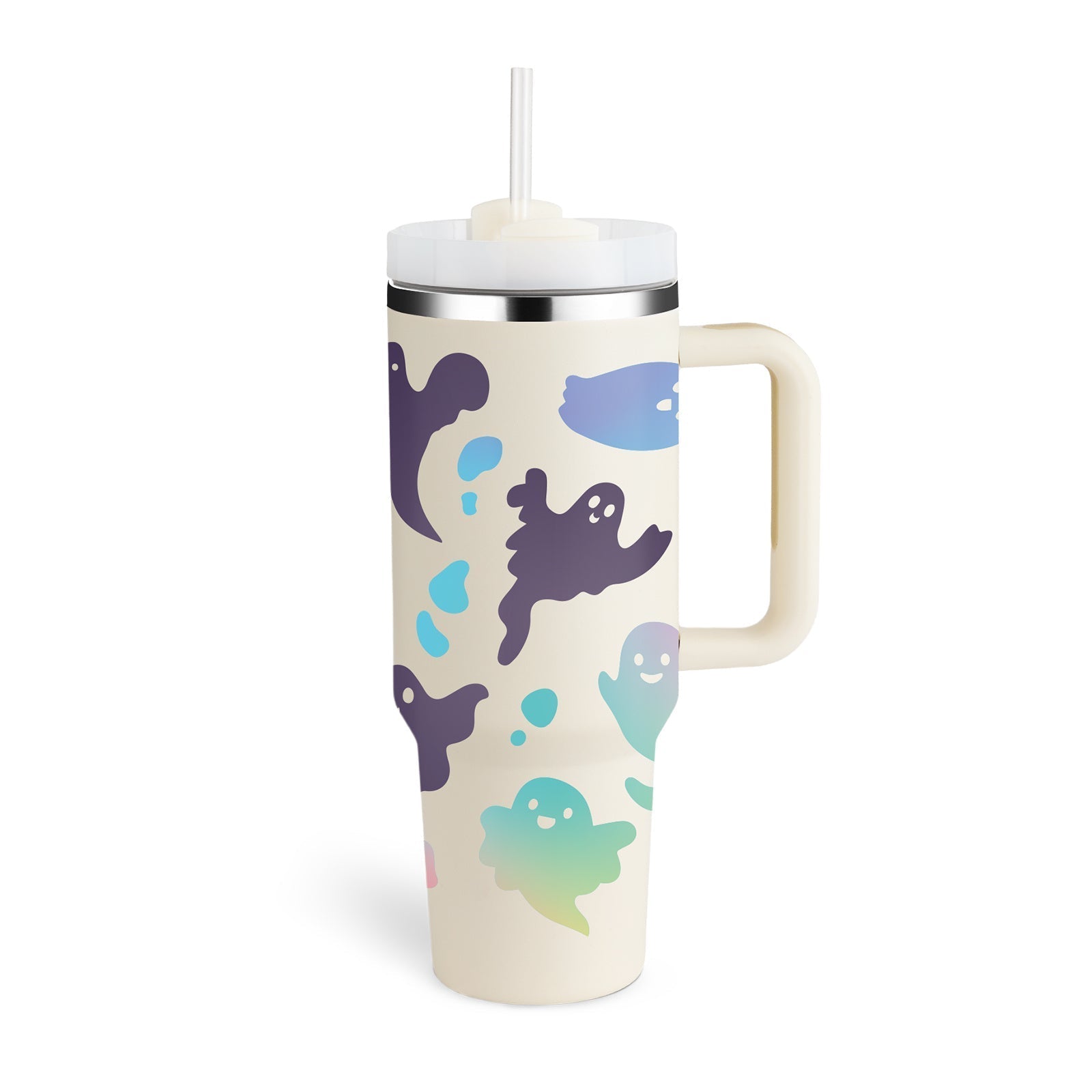Bedruckter Isolier-Tumbler aus Edelstahl mit Strohhalm