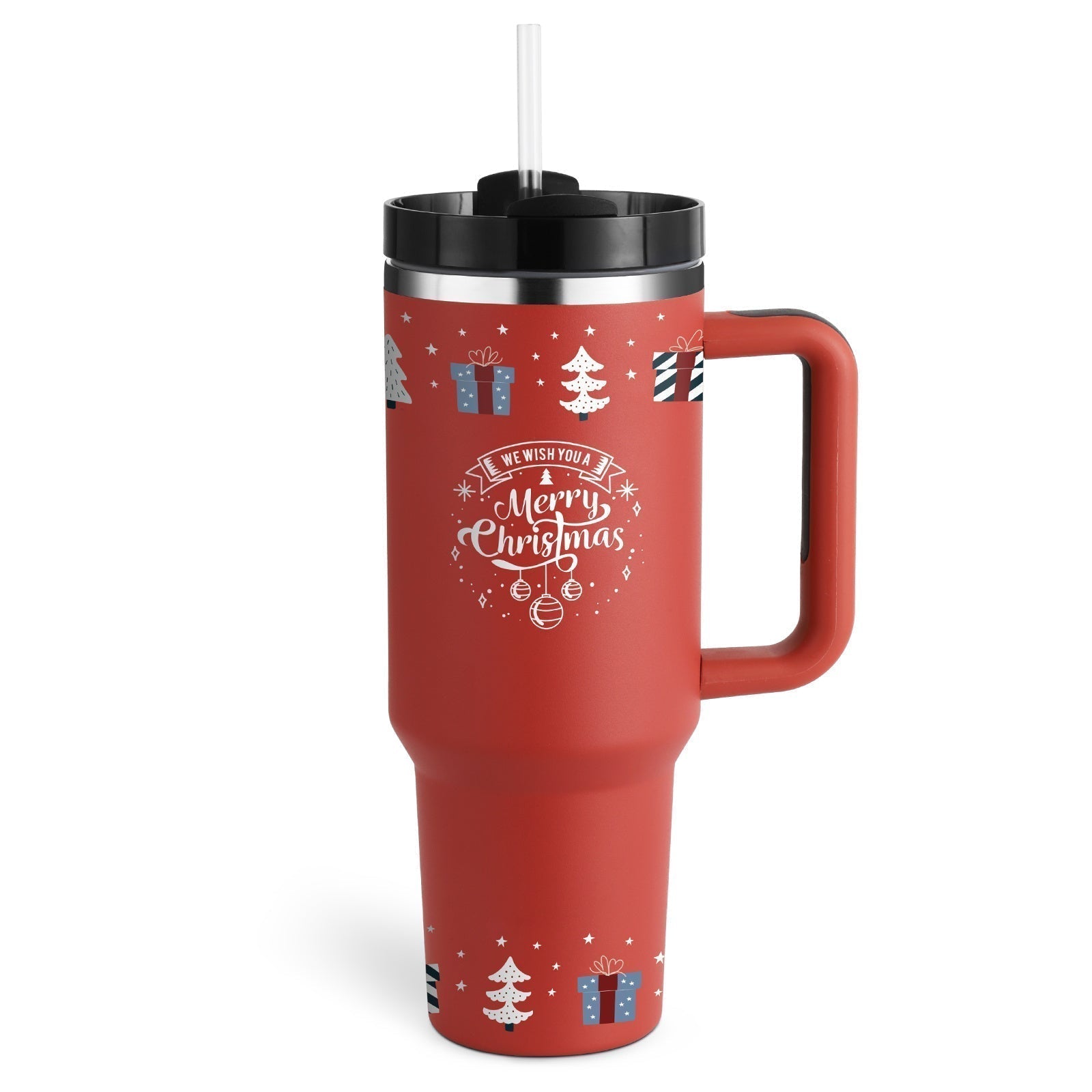 Bedruckter Isolier-Tumbler aus Edelstahl mit Strohhalm