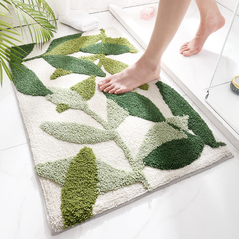 Dekorativer Anti-Rutsch-Teppich mit grünem Blatt-Print – Weich & modern