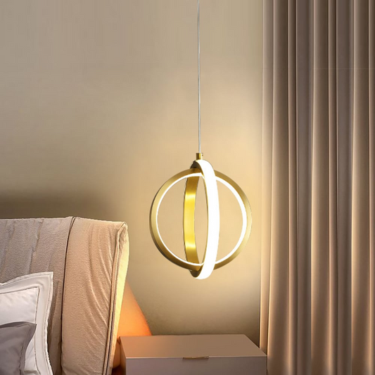 Goldene Geometrische 2-Ring LED Pendelleuchte | Messing Hängeleuchte