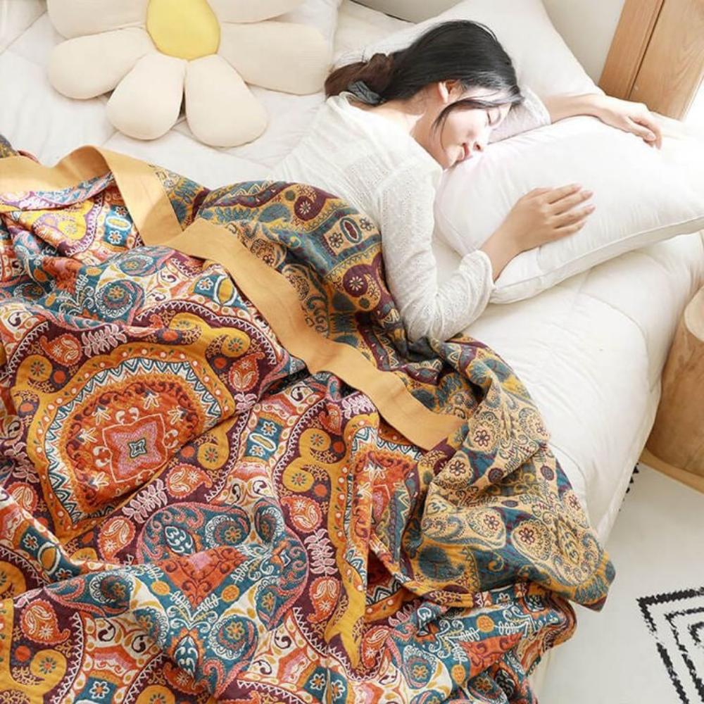 Wendbare Boho-Decke mit Sonnenaufgangs-Motiv