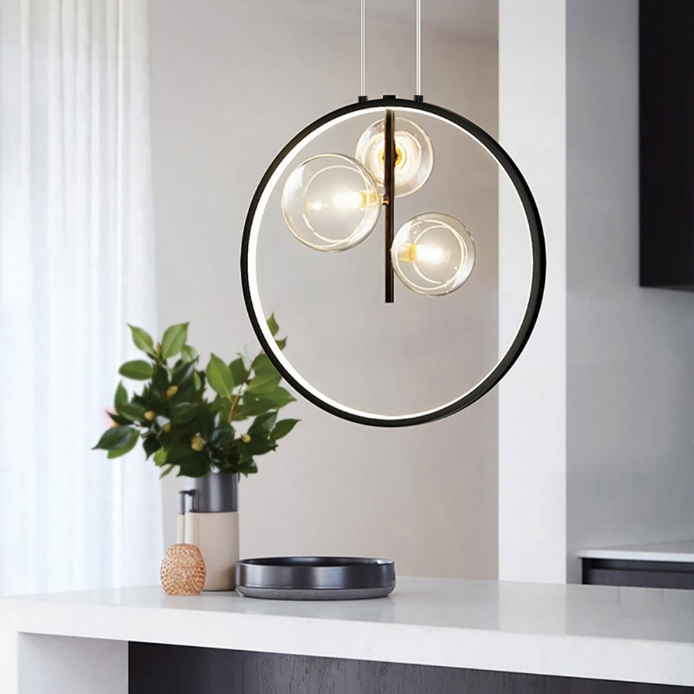 Moderne LED Pendelleuchte | Schwarze Glas Kugel Hängeleuchte