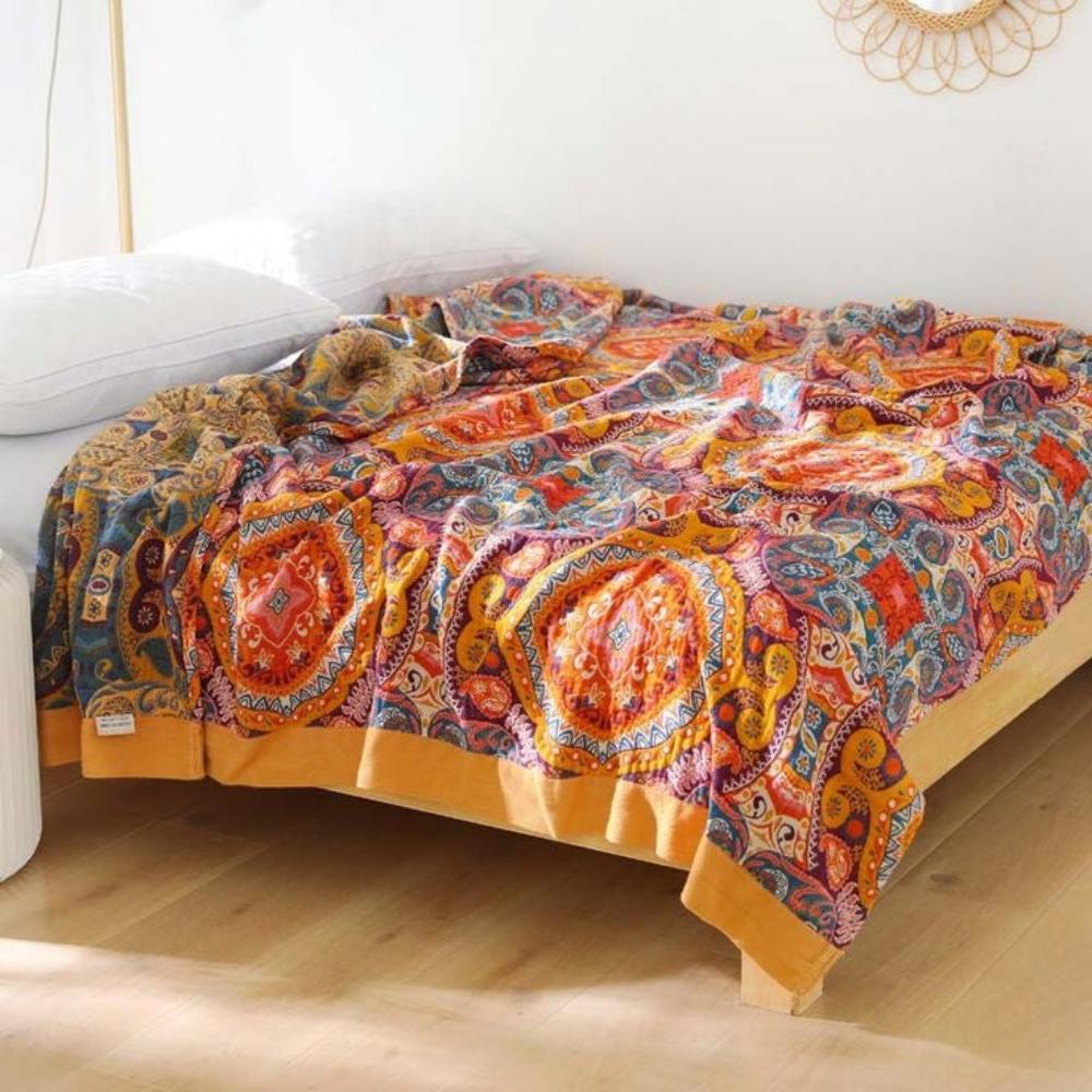 Wendbare Boho-Decke mit Sonnenaufgangs-Motiv