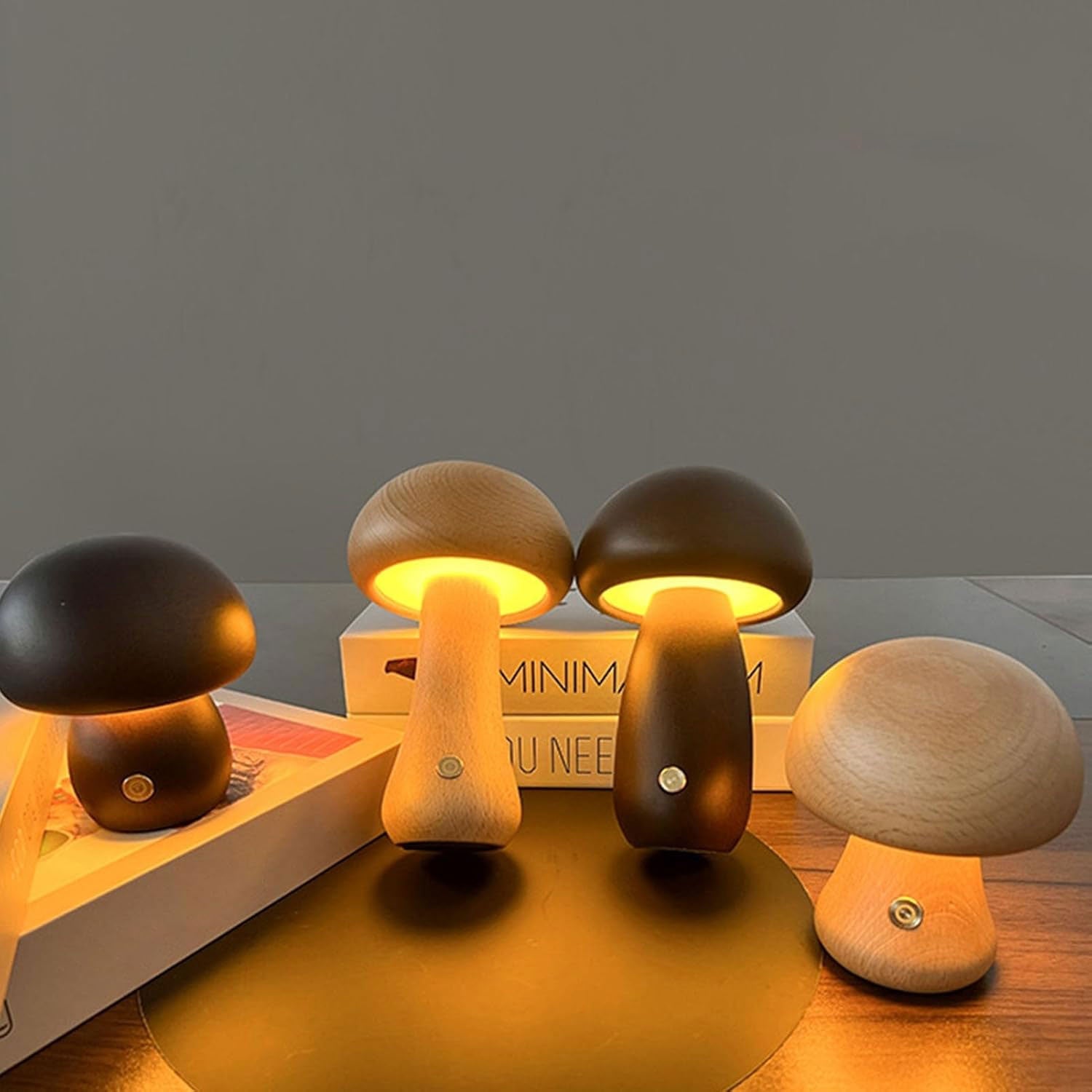 Magisches Pilznachtlicht Aus Holz – Dimmbar & USB-Aufladung