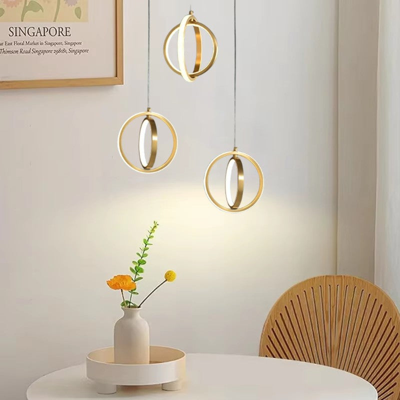 Goldene Geometrische 2-Ring LED Pendelleuchte | Messing Hängeleuchte