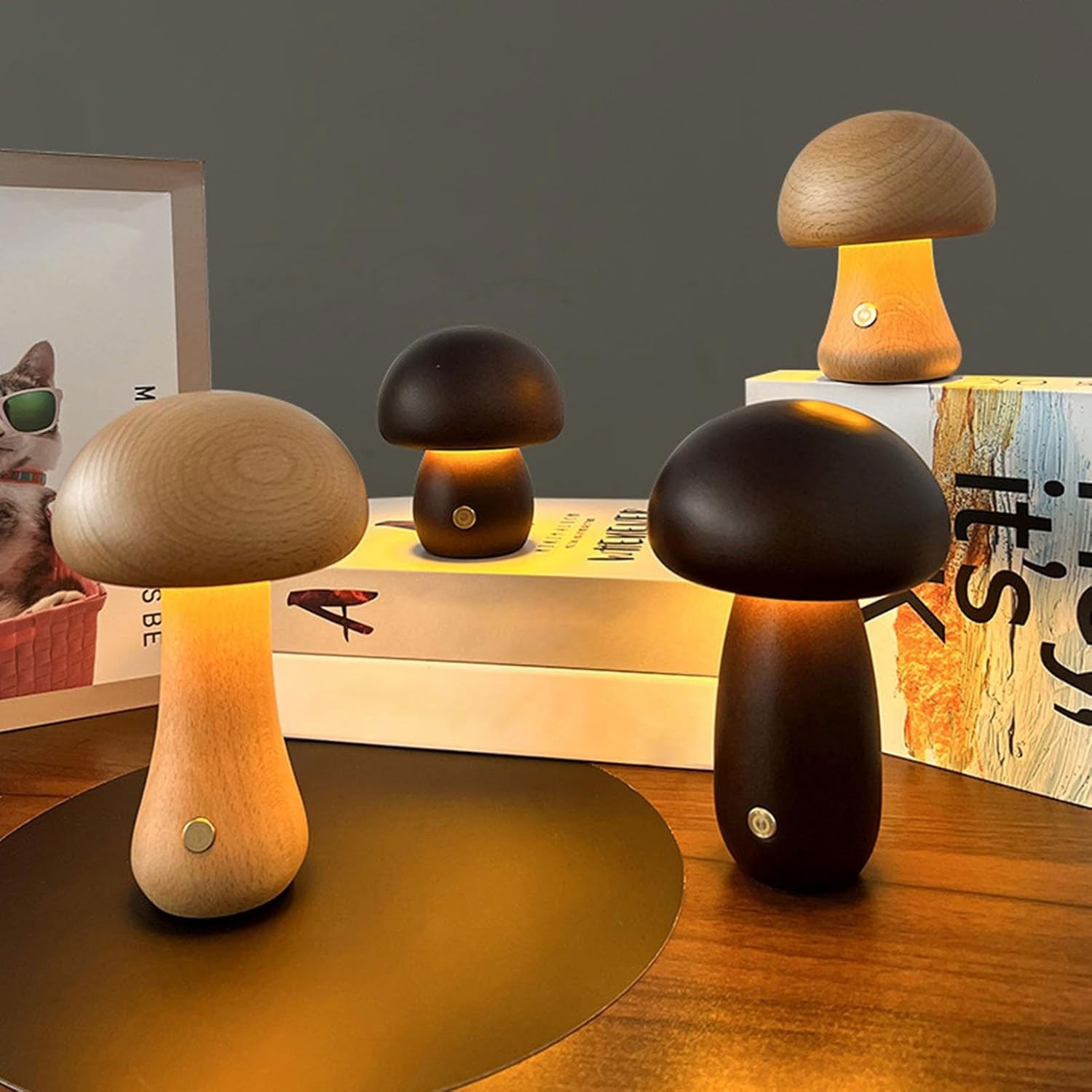 Magisches Pilznachtlicht Aus Holz – Dimmbar & USB-Aufladung