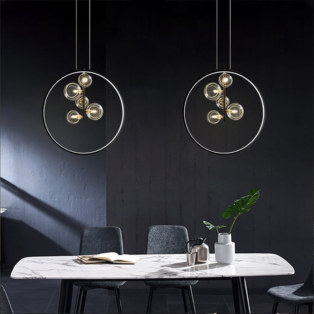 Moderne LED Pendelleuchte | Schwarze Glas Kugel Hängeleuchte