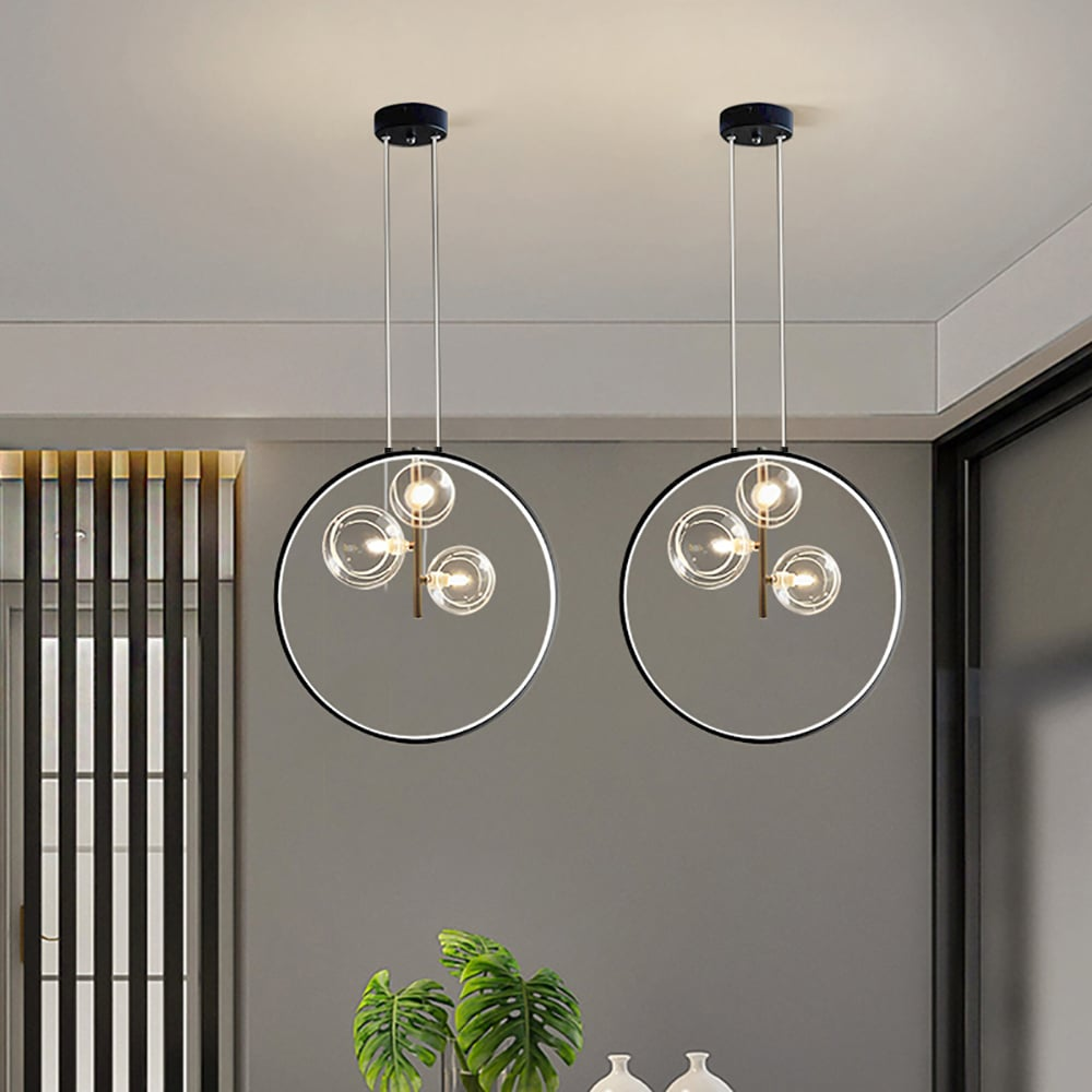 Moderne LED Pendelleuchte | Schwarze Glas Kugel Hängeleuchte