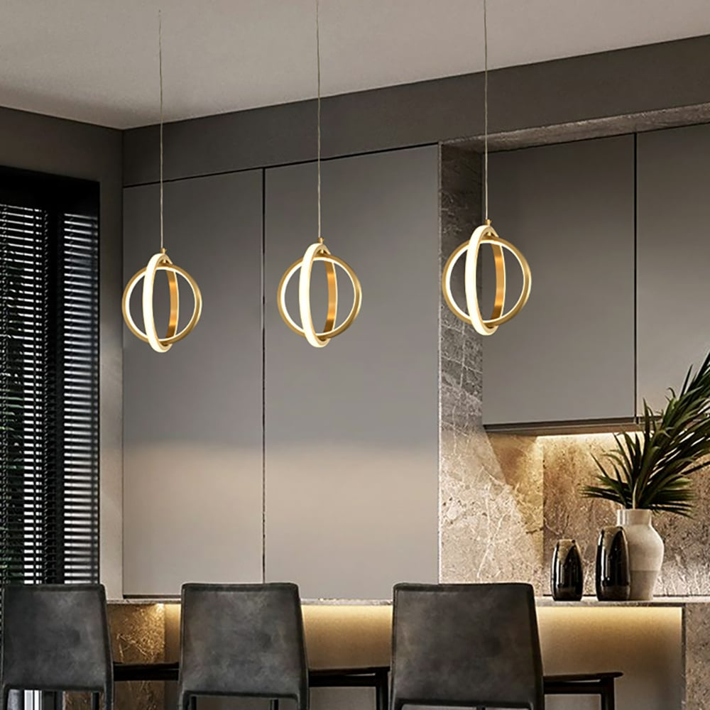 Goldene Geometrische 2-Ring LED Pendelleuchte | Messing Hängeleuchte