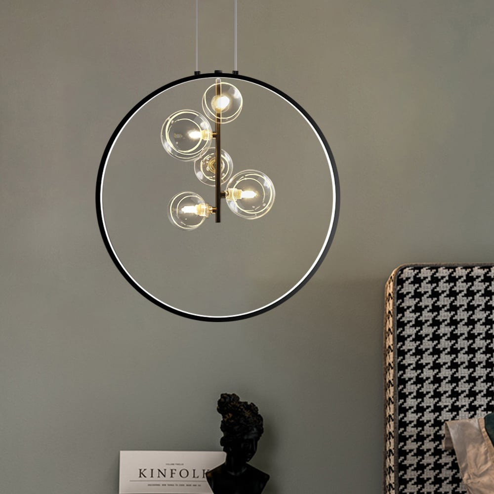 Moderne LED Pendelleuchte | Schwarze Glas Kugel Hängeleuchte