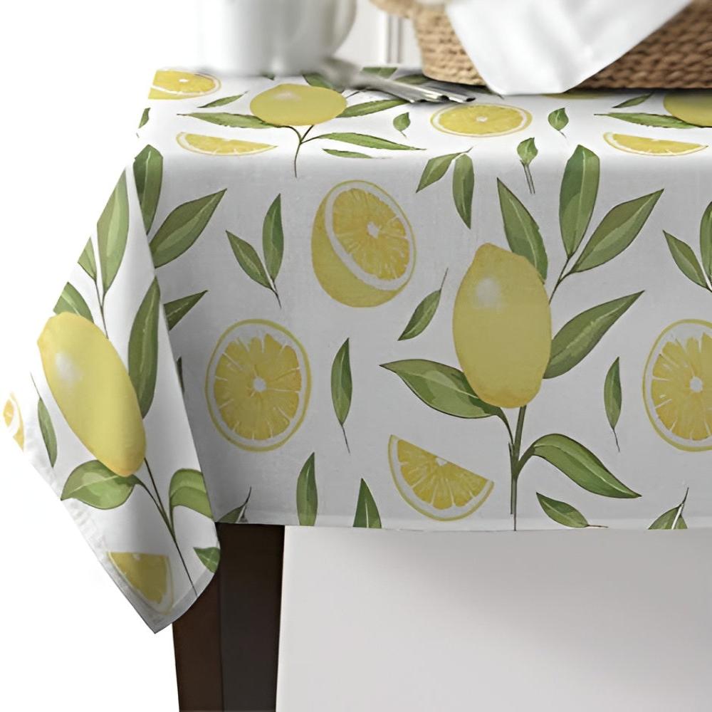 Tischdecke mit Zitronen- und Blätter-Muster