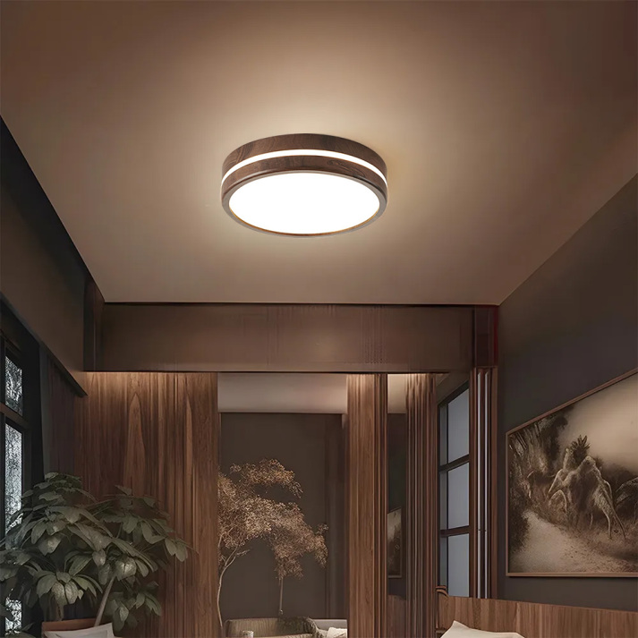 Runde LED-Deckenlampe aus Holz – Tri-Color Beleuchtung