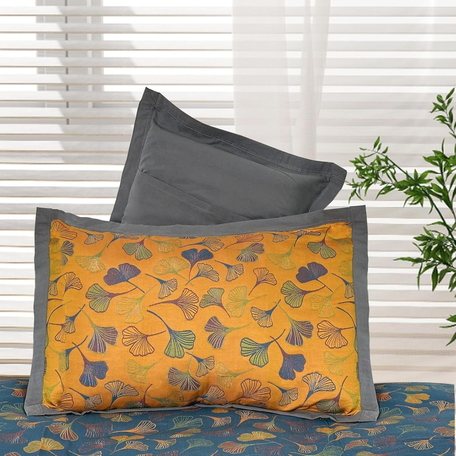 Kissenbezüge aus Baumwolle mit Ginkgo-Stickerei – 2er Set, Elegant & Hochwertig