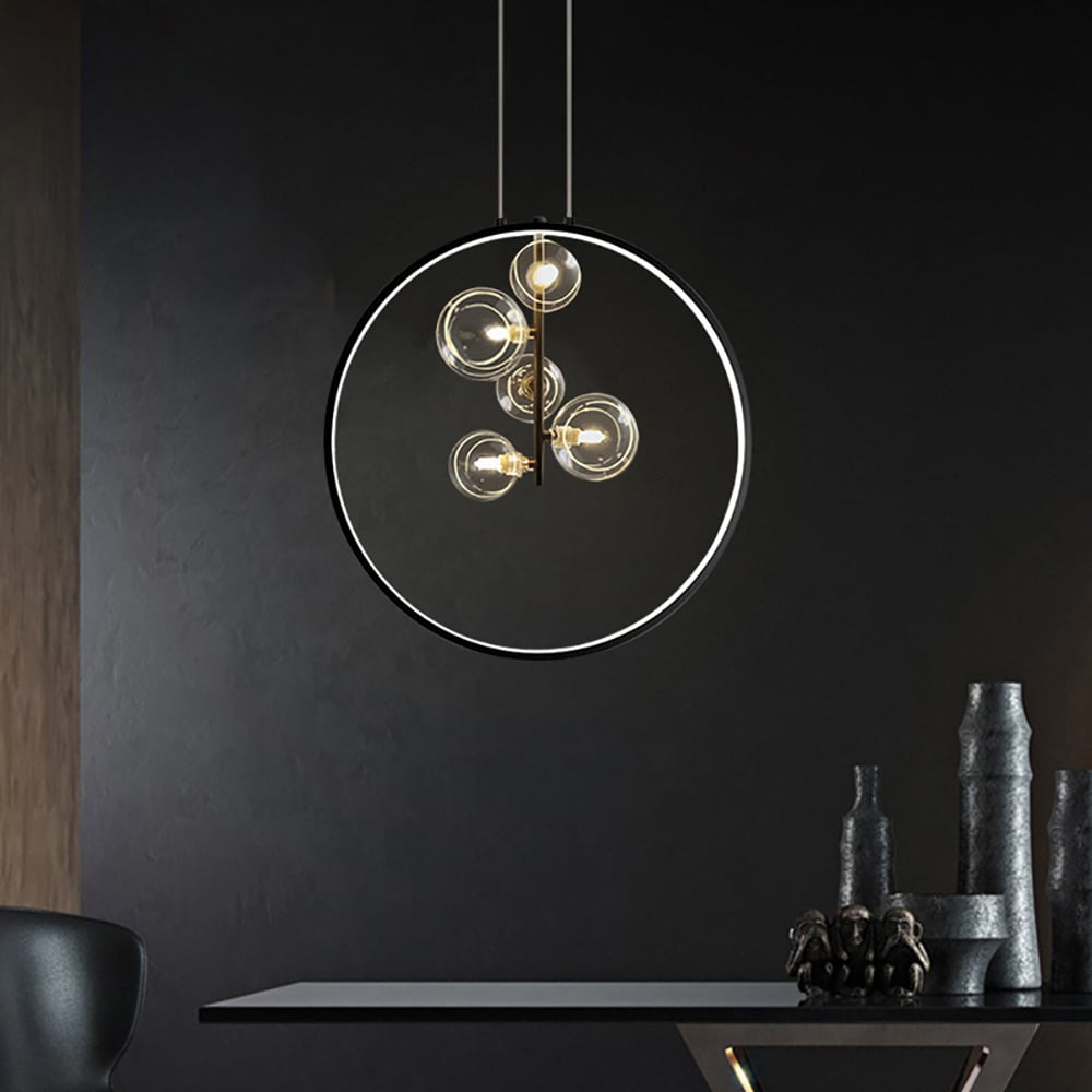 Moderne LED Pendelleuchte | Schwarze Glas Kugel Hängeleuchte