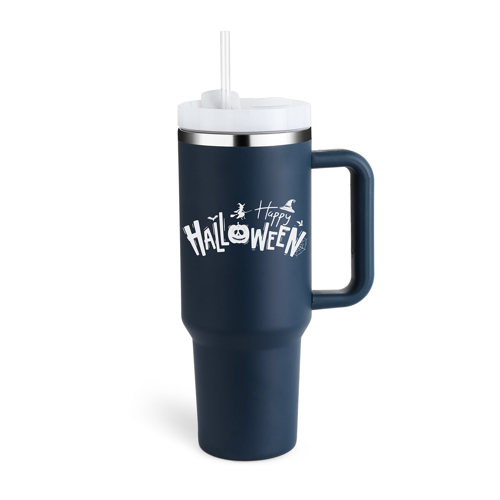 Bedruckter Isolier-Tumbler aus Edelstahl mit Strohhalm