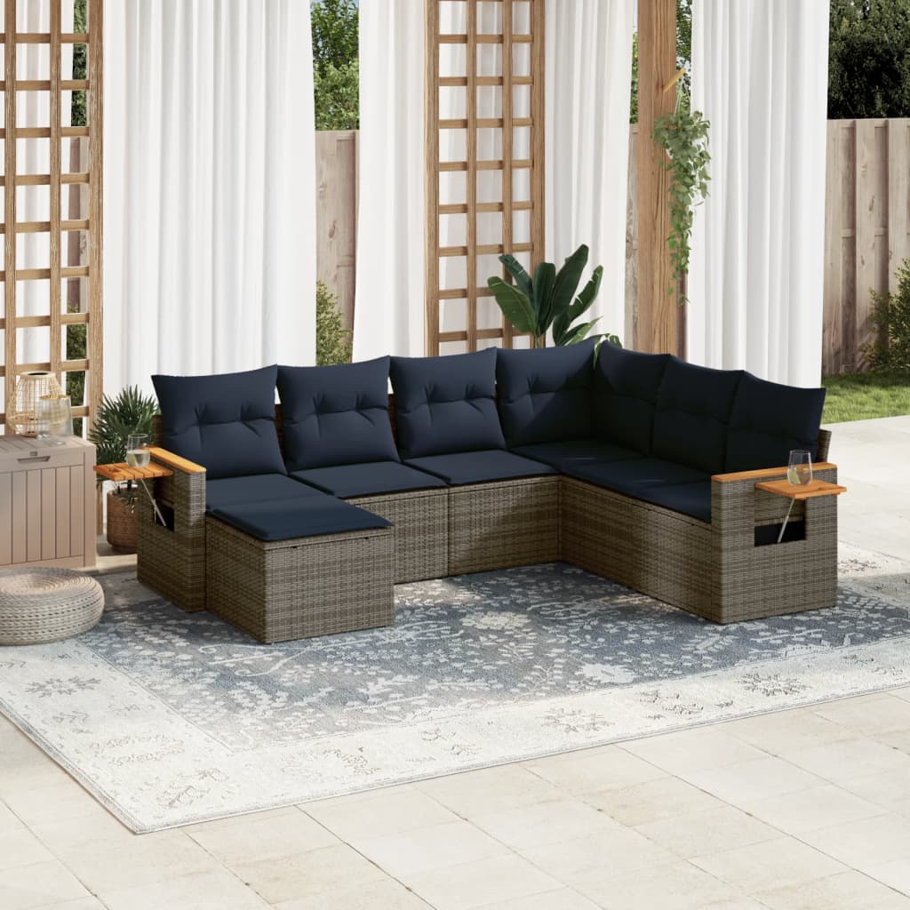 7-Tlg. Garten-Sofagarnitur Mit Kissen Poly Rattan