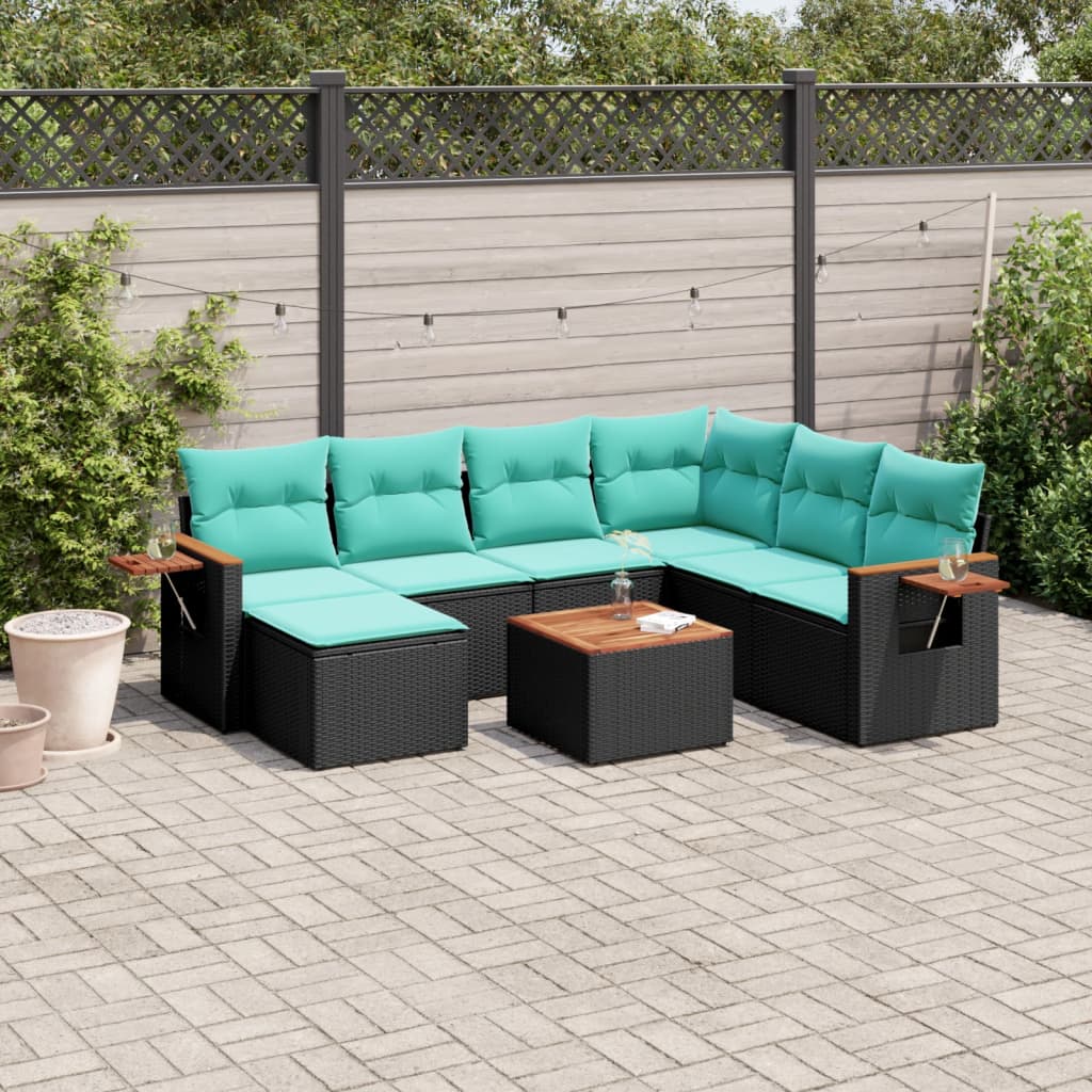 7-Tlg. Garten-Sofagarnitur Mit Kissen Poly Rattan