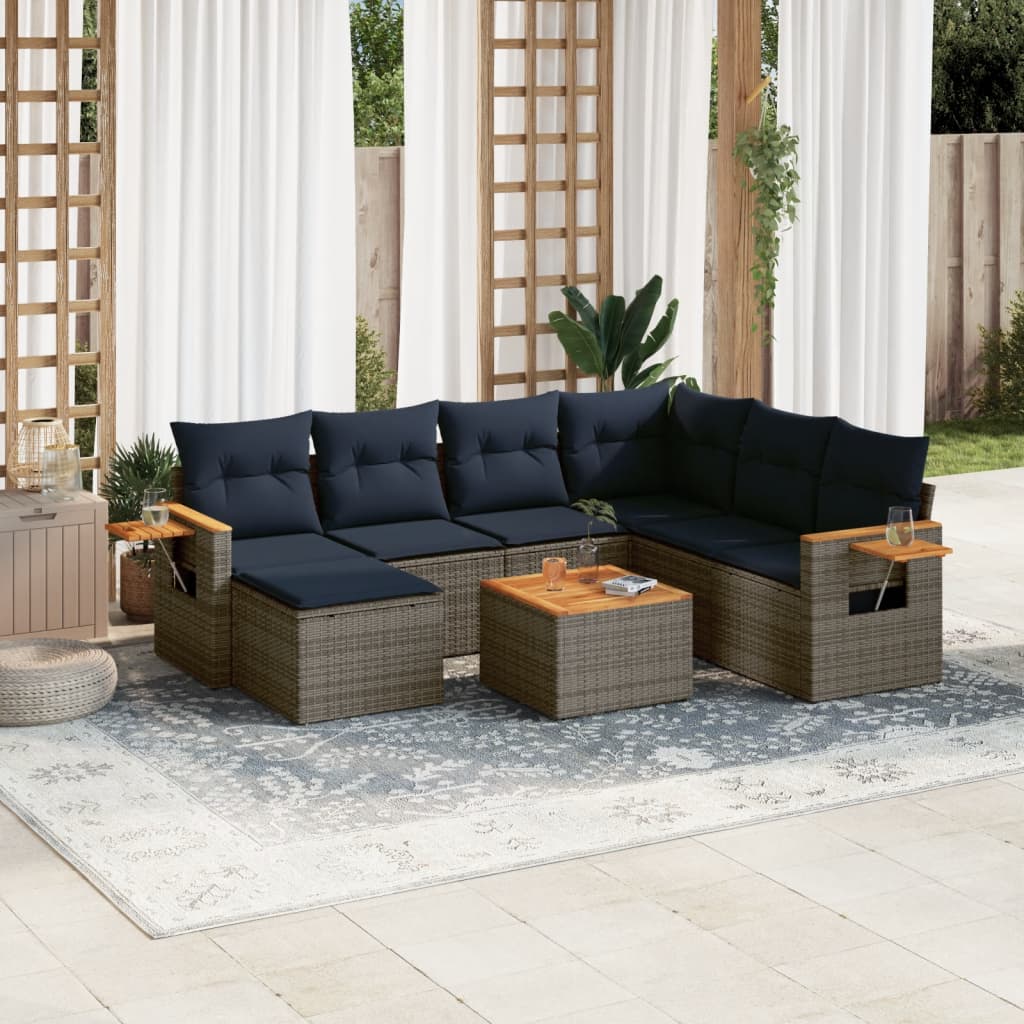7-Tlg. Garten-Sofagarnitur Mit Kissen Poly Rattan