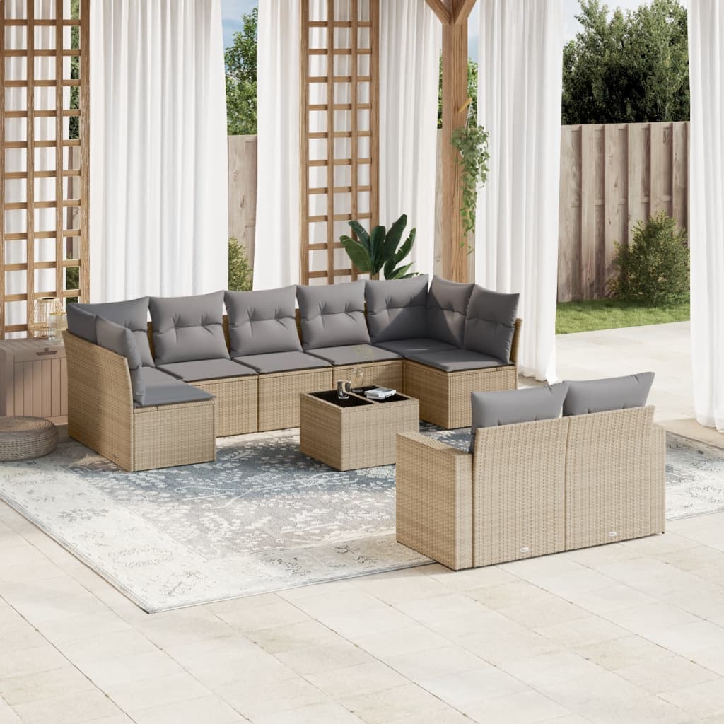 10-Tlg. Garten-Sofagarnitur Mit Kissen Braun Poly Rattan