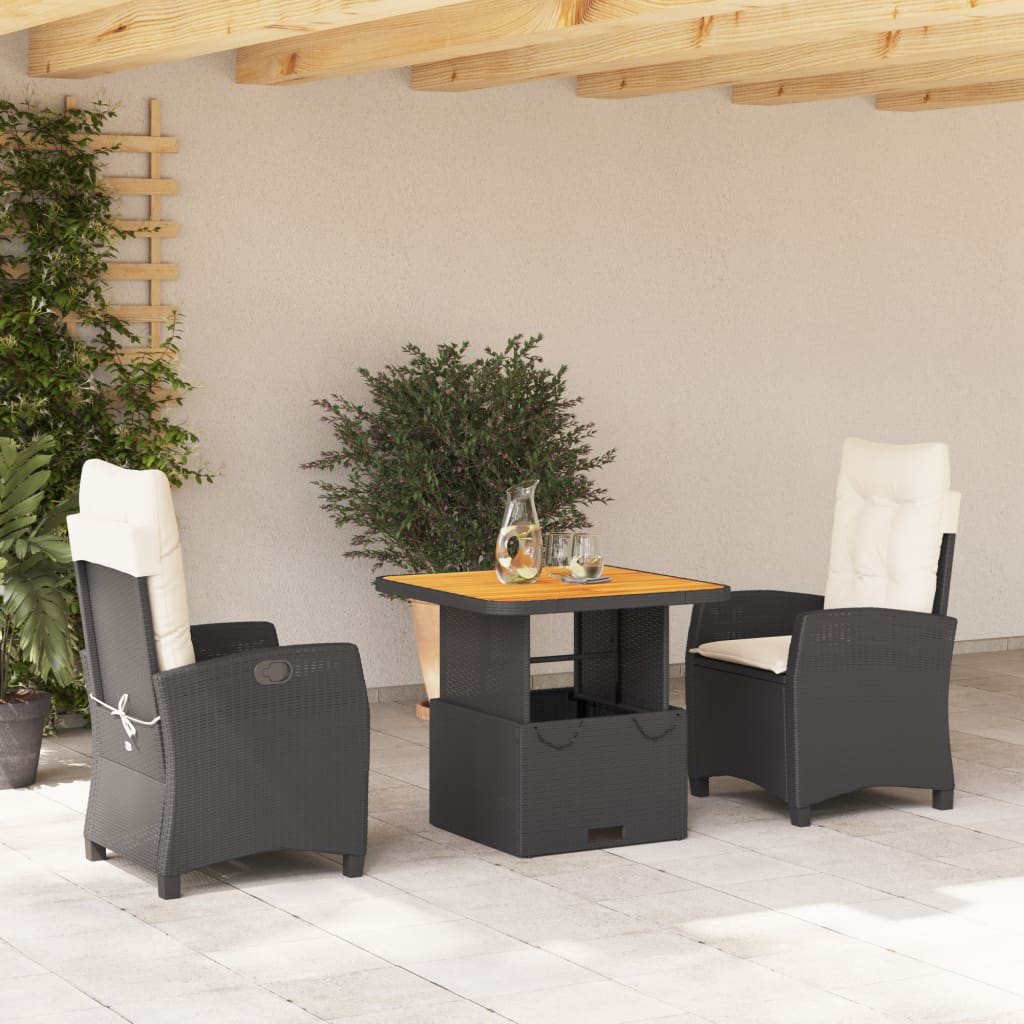 4-Tlg. Garten-Essgruppe Mit Kissen Schwarz Poly Rattan