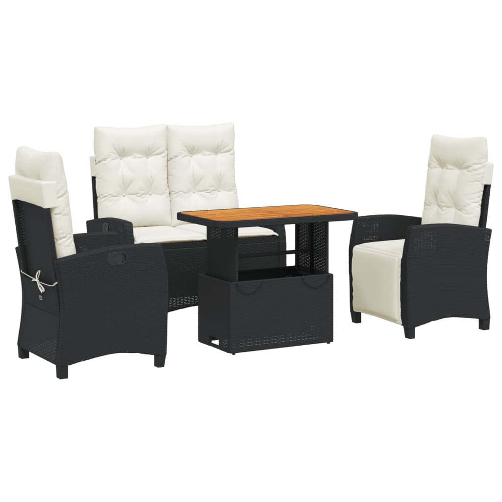 4-Tlg. Garten-Essgruppe Mit Kissen Schwarz Poly Rattan