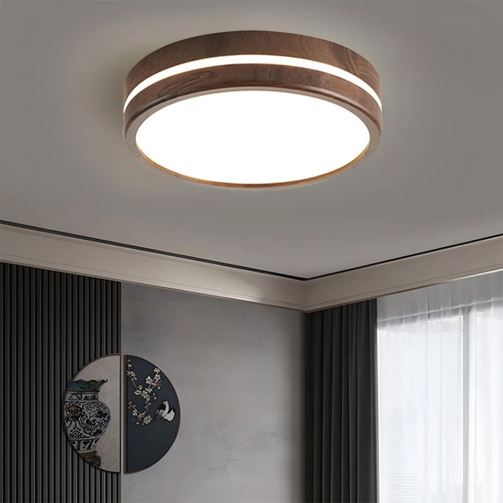 Runde LED-Deckenlampe aus Holz – Tri-Color Beleuchtung