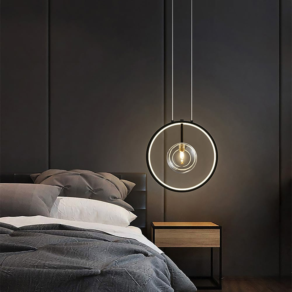 Moderne LED Pendelleuchte | Schwarze Glas Kugel Hängeleuchte