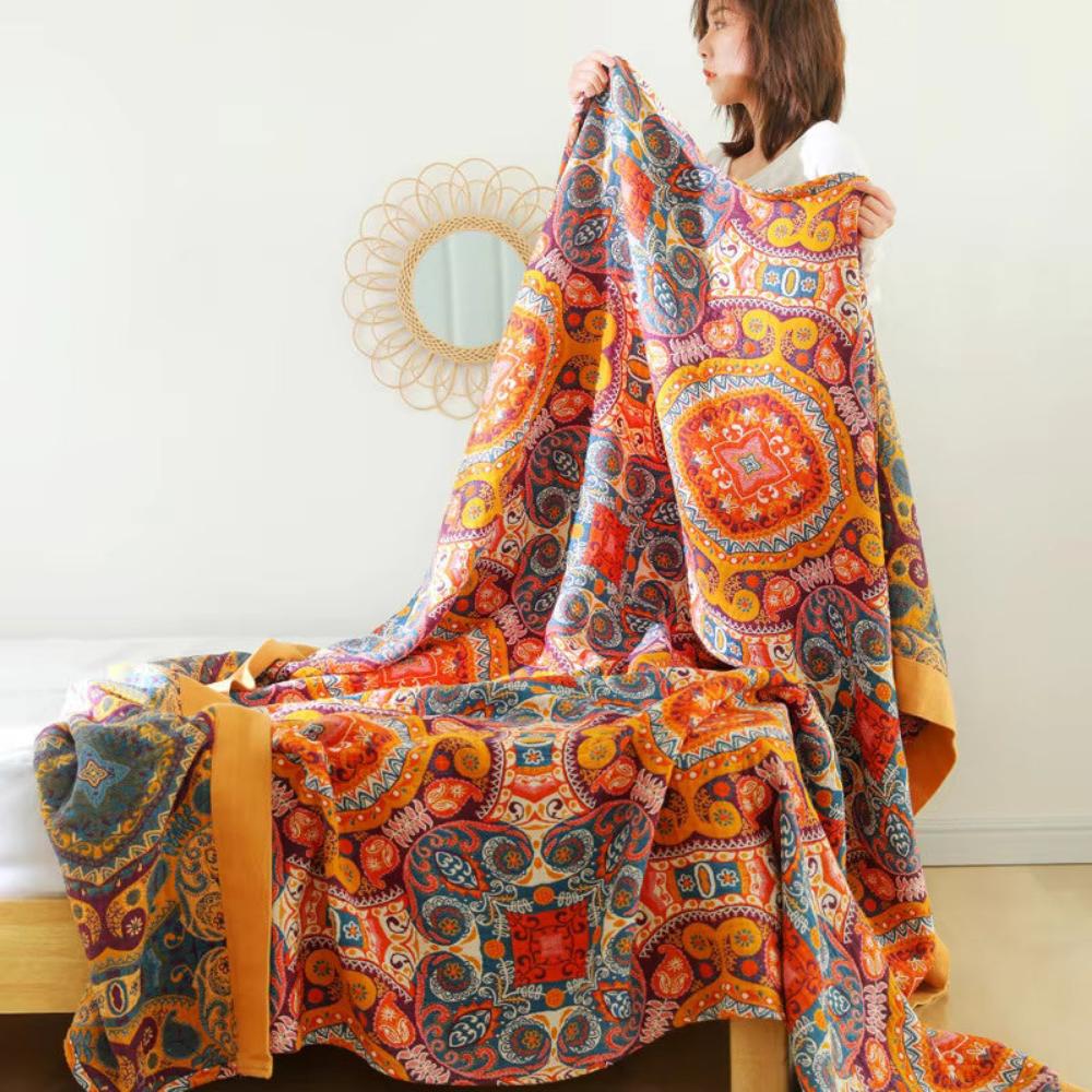 Wendbare Boho-Decke mit Sonnenaufgangs-Motiv