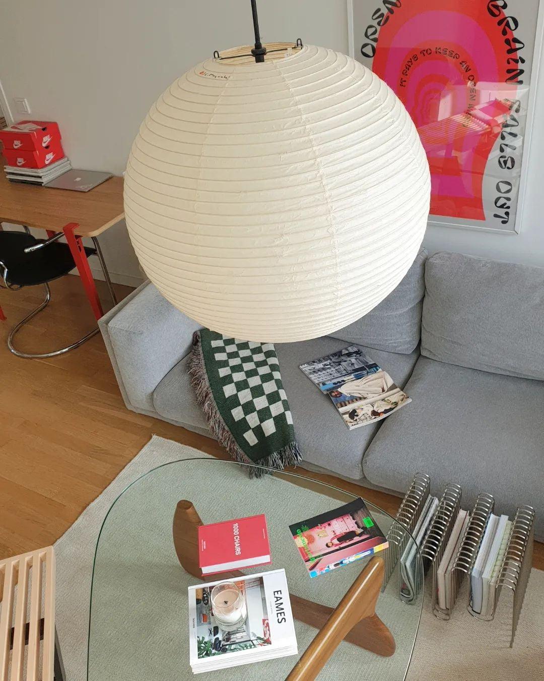 Mid-Century Papier Pendelleuchte | Kugelform