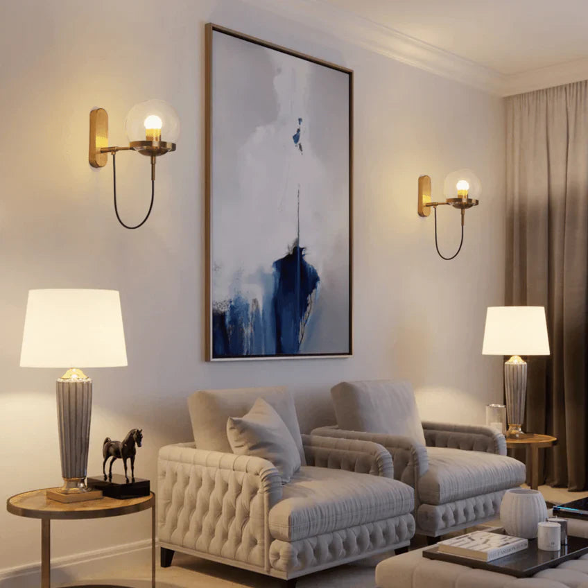 Glaskugel Wandlampe | Modern Minimalistisch Gold & Schwarz