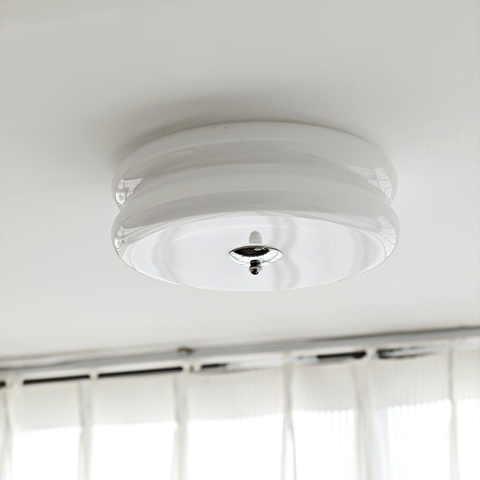 Messing & Creme Glas Deckenleuchte | Halbmontierte Retro Lampe