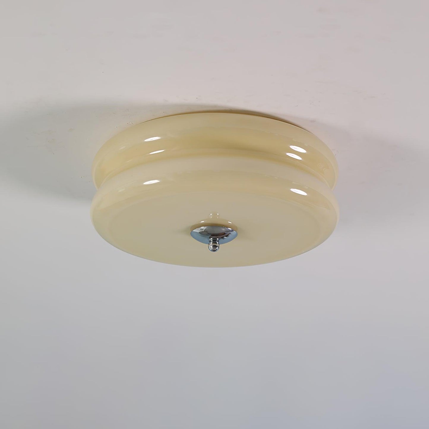 Messing & Creme Glas Deckenleuchte | Halbmontierte Retro Lampe