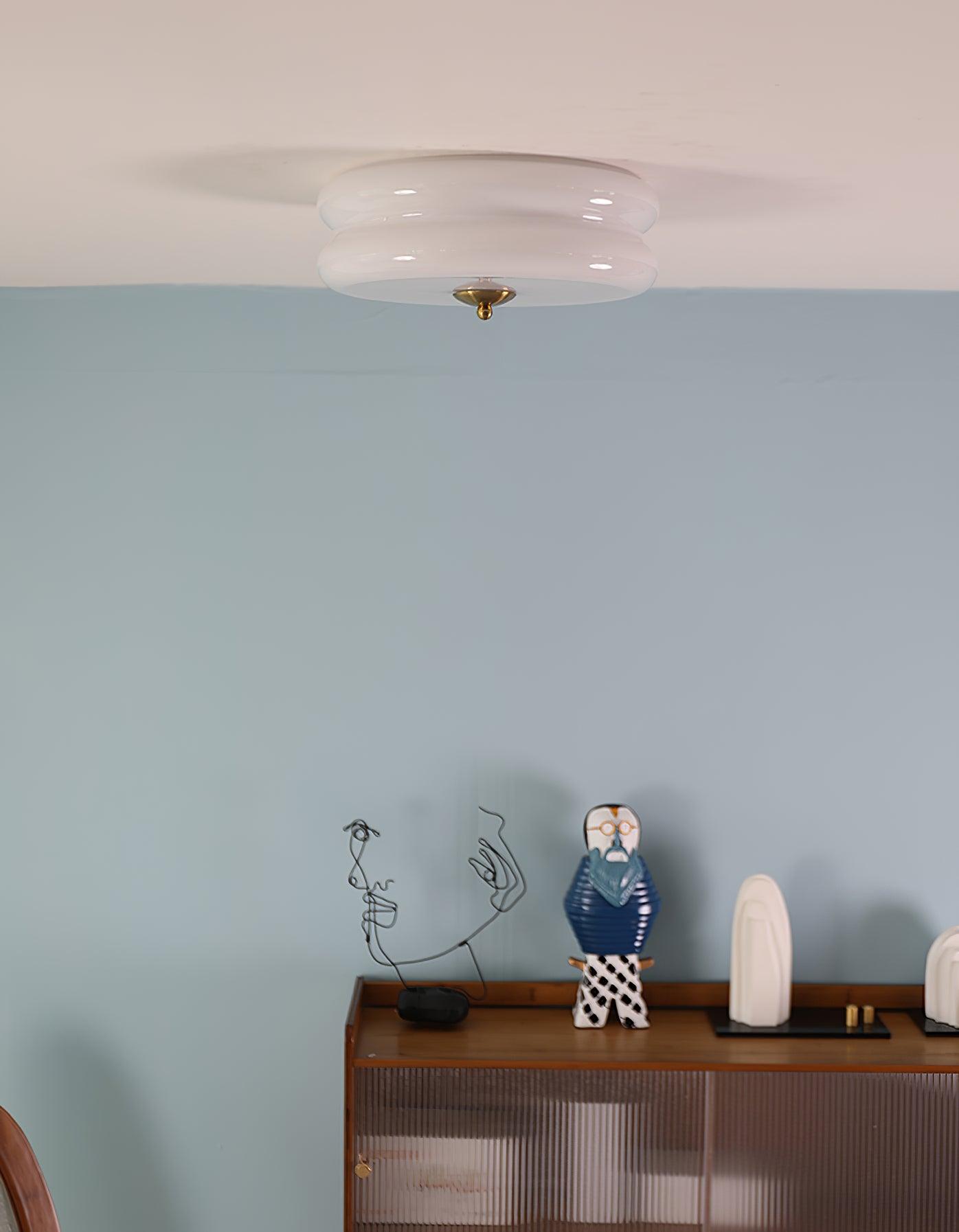 Messing & Creme Glas Deckenleuchte | Halbmontierte Retro Lampe