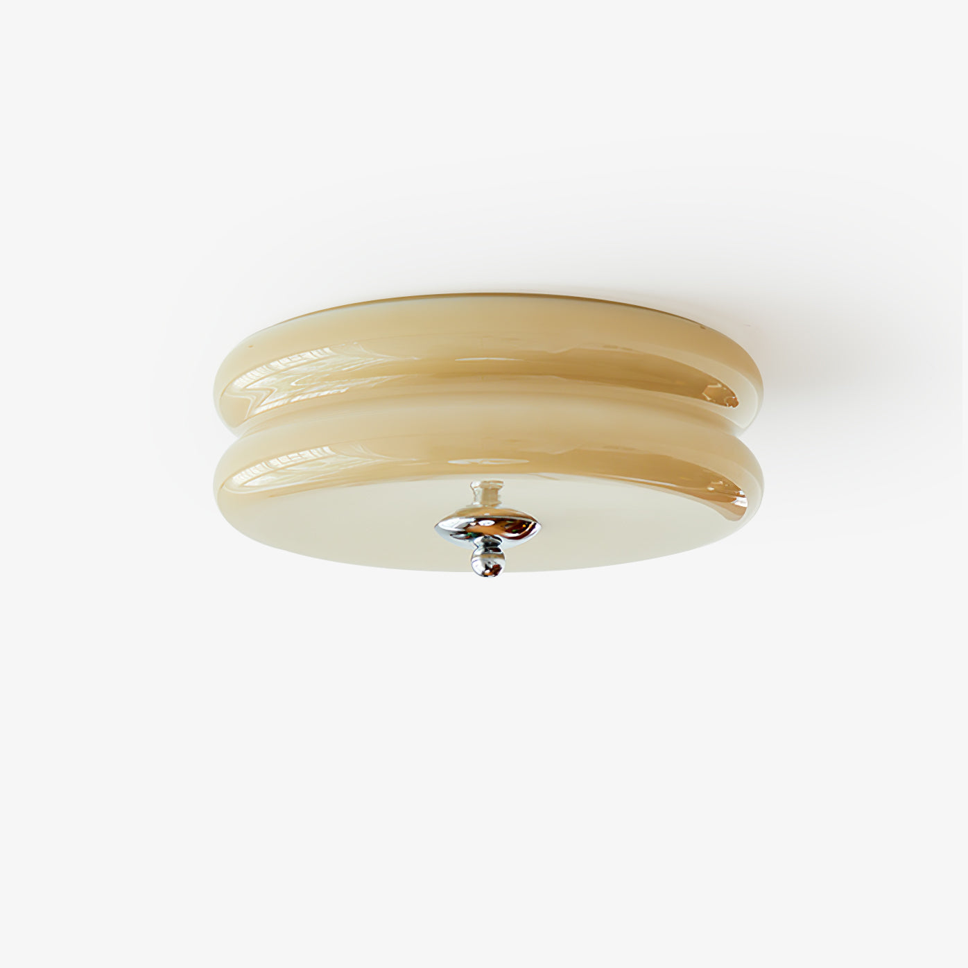 Messing & Creme Glas Deckenleuchte | Halbmontierte Retro Lampe