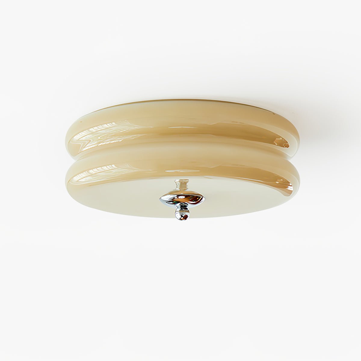 Messing & Creme Glas Deckenleuchte | Halbmontierte Retro Lampe