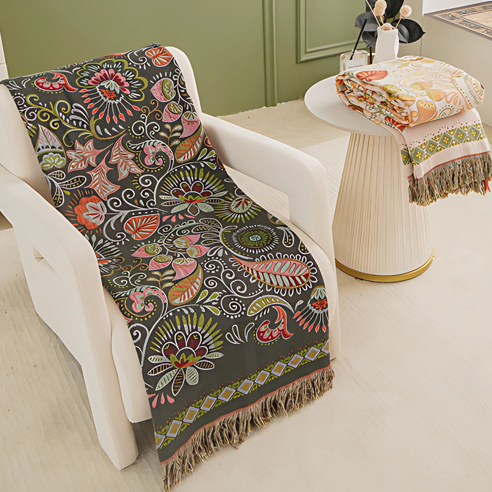 Wendbare Decke mit Blattmuster im Boho-Stil