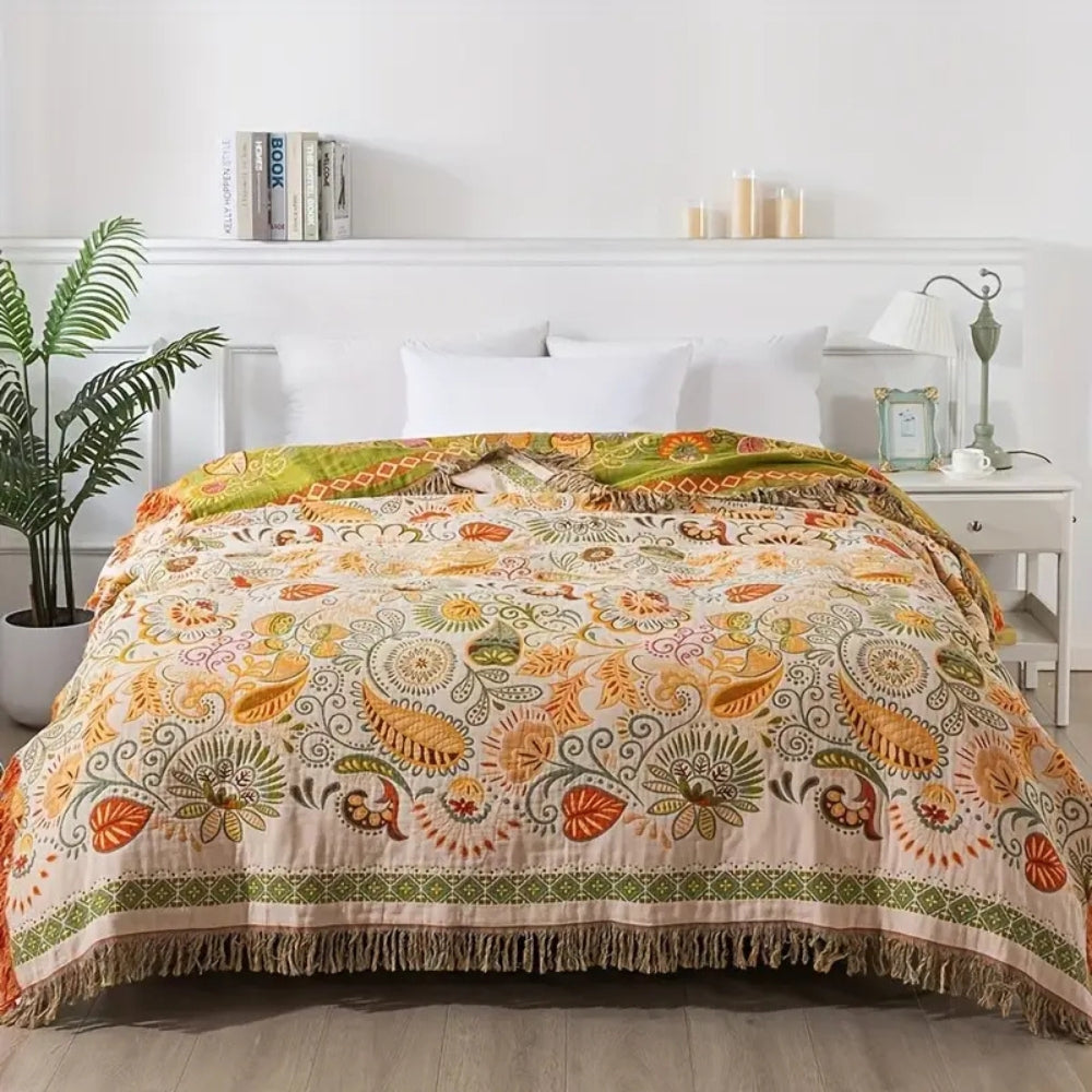 Wendbare Decke mit Blattmuster im Boho-Stil