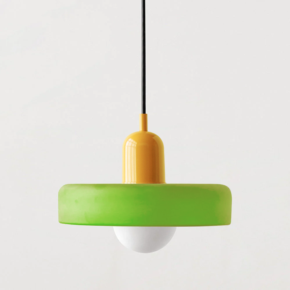 Farbige Bauhaus-Hängelampe aus Glas