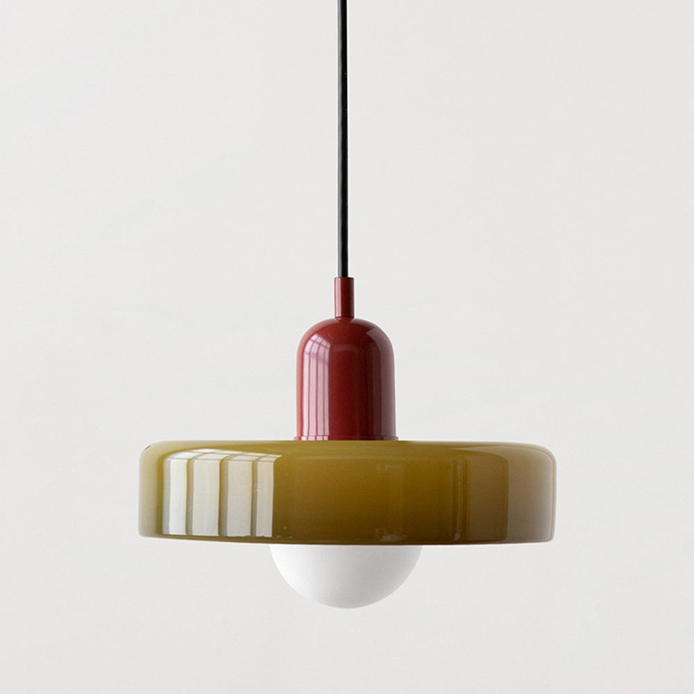 Farbige Bauhaus-Hängelampe aus Glas